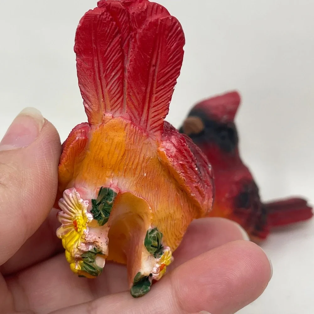 Red Cardinal Bird Rim Hangers Flower Pot Sitters Resin Figurine Pair 2.5 Inch